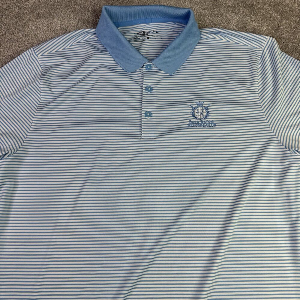 Nike Golf Shirt Men’s Large Blue Striped SS Boca Raton Resort & Club Dri Fit